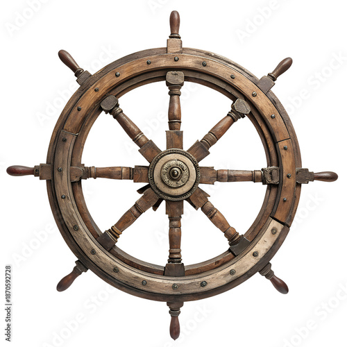 Ancient Ship Steering Wheel Isolated on White Background PNG