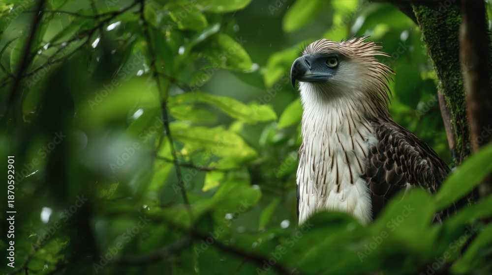 Fototapeta premium Majestic philippine eagle in lush greenery of forest habitat