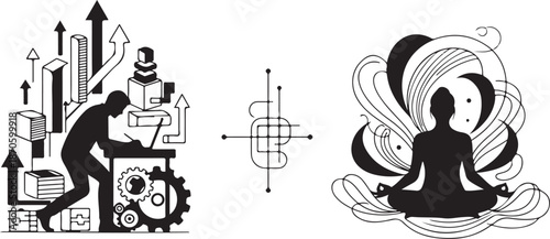 Businessman and meditation concept in black and white