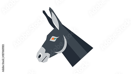 Geometric donkey head illustration with dark gray color and white details on white background.