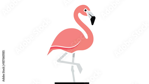 Elegant pink flamingo statue standing gracefully on one leg with a black base.