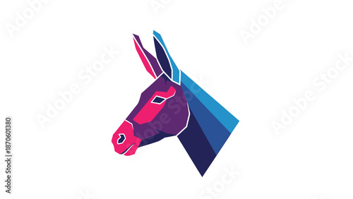 Geometric donkey head illustration with vibrant colors and modern artistic design.