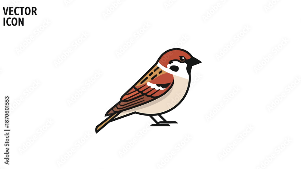 Obraz premium Sparrow illustration - A detailed vector icon of a small bird with brown and white feathers.