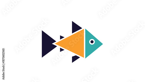 Geometric fish illustration with vibrant colors and modern design, perfect for aquatic themes.