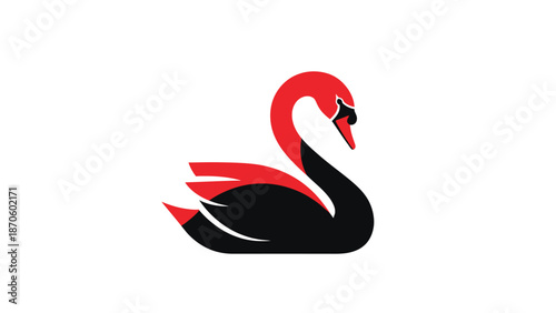 Elegant swan logo design featuring red and black colors, simple and modern.