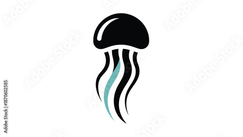 Elegant black jellyfish illustration with flowing tentacles and a unique design.