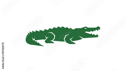 Green crocodile logo on white background, iconic brand symbol, fashion design.