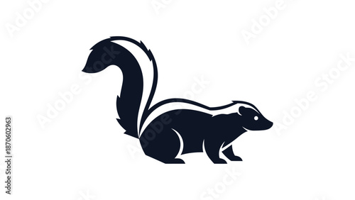 Striking silhouette of a skunk with bold black and white stripes.