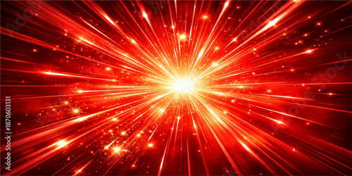 An abstract red star burst and glowing explosion design with bright sparkling light for a festive Christmas holiday celebration background or space night firework illustration vector