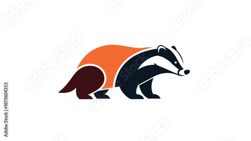 Stylized badger illustration with orange and black colors, minimalist design.