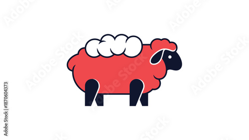 Red sheep illustration with fluffy wool and black legs, a cute animal design.