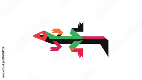Geometric lizard illustration - A vibrant, colorful depiction of a reptile in a modern, abstract style.