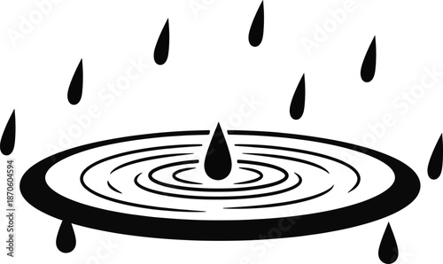 Water drop ripple effect in puddle rain drops falling down symbol