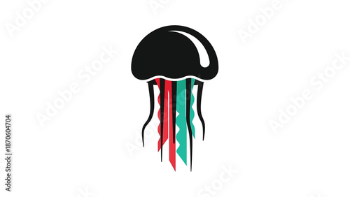 Jellyfish illustration with colorful tentacles, a captivating marine creature design.