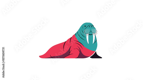 Vibrant illustration of a walrus with striking colors and unique design elements.