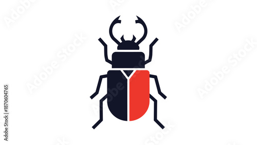 Stylized beetle illustration featuring a striking design with contrasting colors and sharp details.