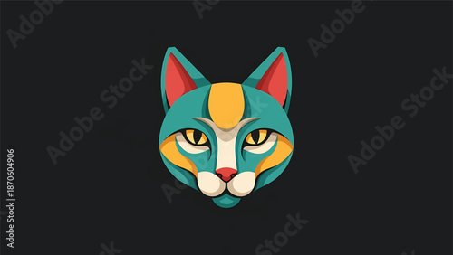Artistic cat face with vibrant colors and intricate details, a captivating illustration.