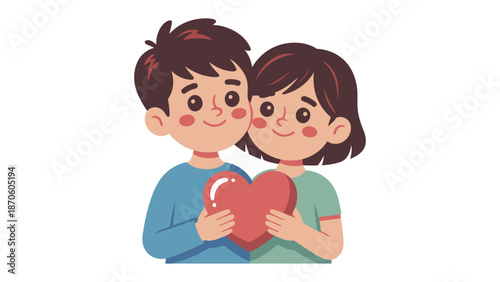 Love's Embrace: A tender couple holds a shared heart, symbolizing love, connection, and affection. The sweet moment of shared joy, perfect for expressing deep feelings.