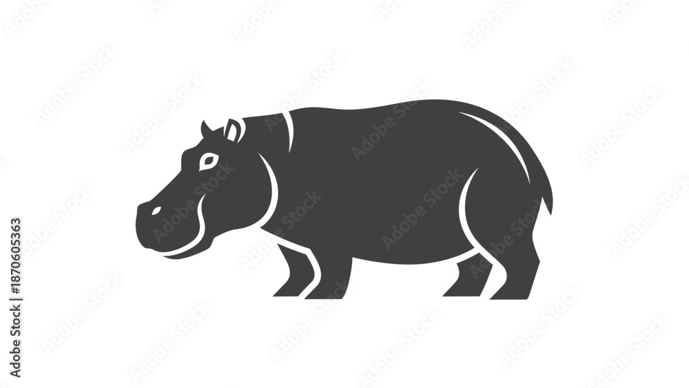 Fototapeta premium Silhouette of a large hippopotamus, a majestic mammal, standing proudly, isolated on white background.