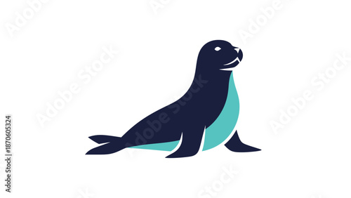 Elegant Seal Illustration - A Minimalist Design with Blue and Black Colors.