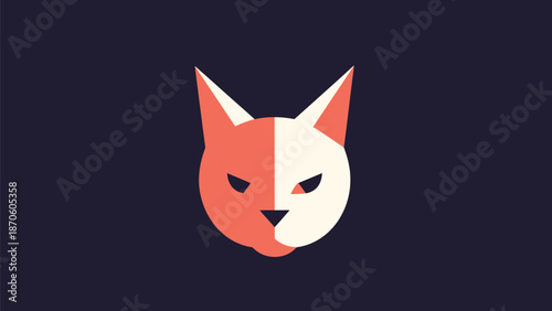 Stylized cat face illustration with a split color design and sharp features.