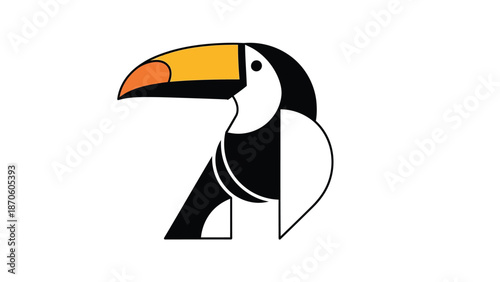 Stylized toucan bird illustration with vibrant colors and geometric shapes on white background.