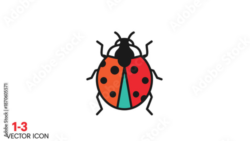 Ladybug illustration with vibrant colors and detailed design on a white background, vector icon.