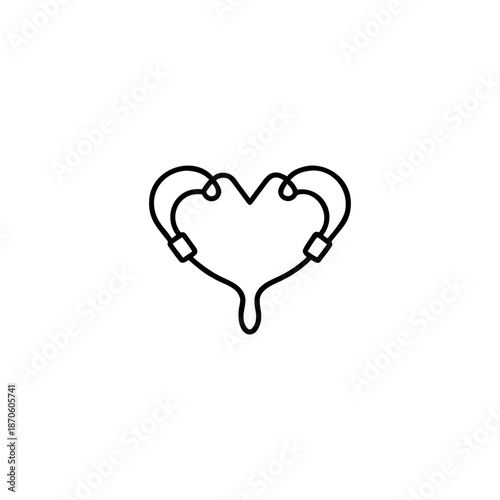 Outline pictogram of a pair of headphones sharing heart vibe On white Background Vector illustration