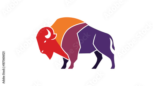 Vibrant bison illustration showcasing bold colors and geometric design elements, modern art.