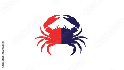 Vibrant crab logo design featuring red and blue color scheme, perfect for branding.
