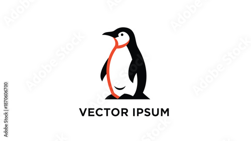 Simple penguin logo design with a red outline and a clean white background, vector illustration.