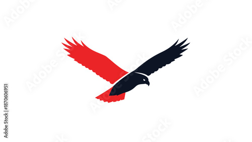 Soaring eagle logo design with red and black wings on white background.
