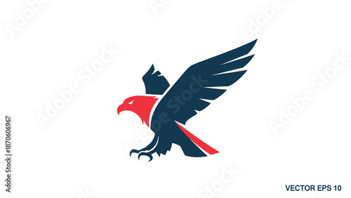 Majestic eagle soaring with outstretched wings, vibrant red and blue colors.