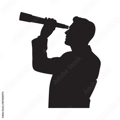 Man looking through a telescope in profile view
