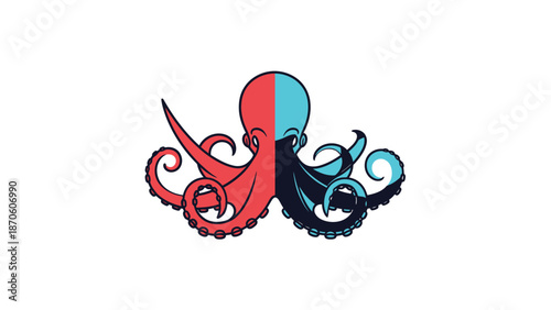 Vibrant split octopus illustration showcasing contrasting colors and intricate details.
