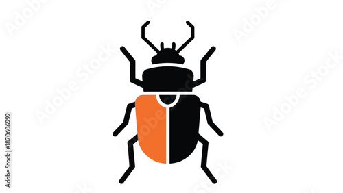 Stylized illustration of a beetle with orange and black segments, insect design.