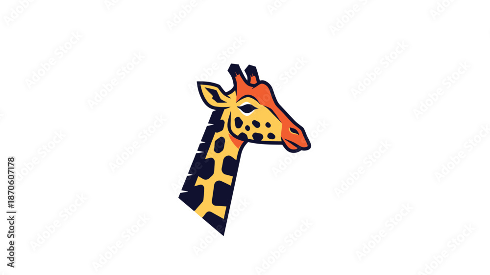 Fototapeta premium Giraffe head illustration with vibrant colors and unique pattern, isolated on white background.