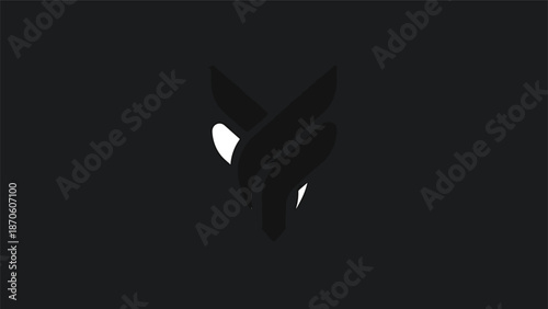 Abstract black and white image of a fox head, minimalist design.
