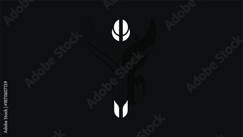 Abstract black and white symbol representing a unique design and concept.