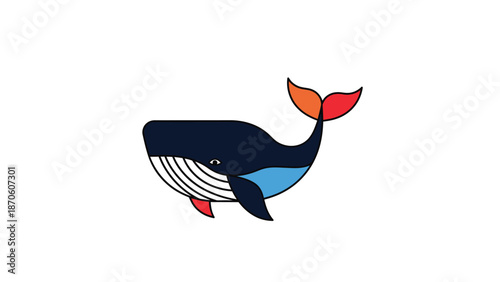 Stylized illustration of a majestic whale swimming gracefully in the ocean depths.