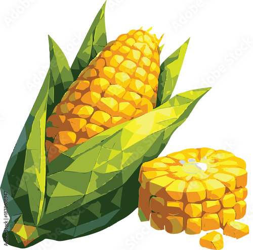 Corn with lowpoly art, eps 10 illustration