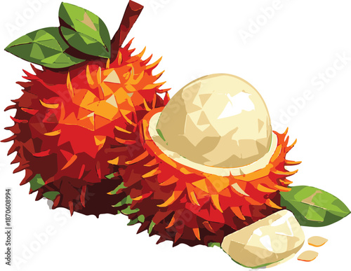 rambutan with lowpoly art, eps 10 illustration