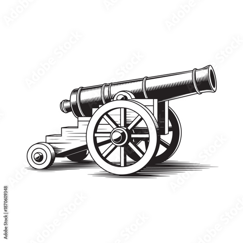 Vintage cannon on wheels in a historical military setting