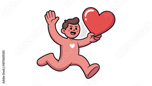 Affectionate Embrace: A joyful figure joyfully runs with a large heart, depicting feelings of affection and love. 