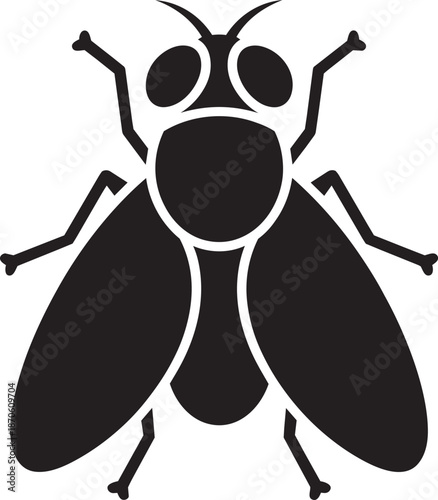Black silhouette icon of a common house fly insect isolated on transparent background