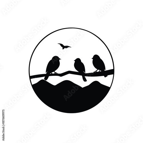 Silhouette of birds on branches with sky