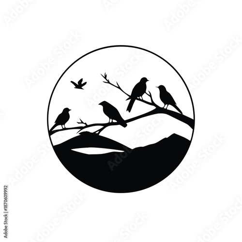Birds on a branch in a circle