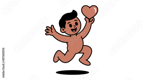 Love's Messenger: A cartoon figure, reminiscent of Cupid, joyfully carries a heart, spreading the message of affection and warmth. Capturing the essence of romance, love and pure bliss.