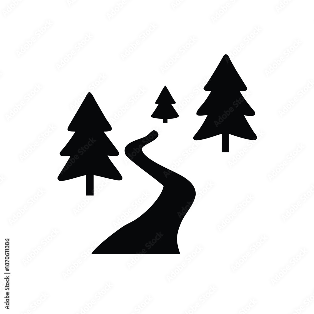 Fototapeta premium Winding Forest Path with Pine Trees Silhouette