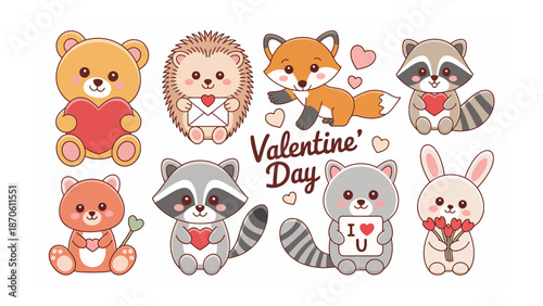 Valentine's Day Animal Cartoon Collection: A heartwarming compilation of cute cartoon animals, each expressing love and affection, perfectly embodies the spirit of Valentine's Day.